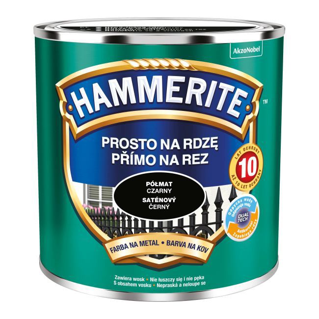 Hammerite metalmaling direkte på rust halvmat sort 0,25 l