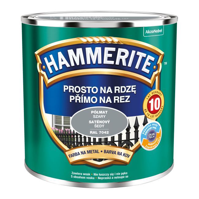 Hammerite metalmaling direkte på rust halvmat grå 0,25 l