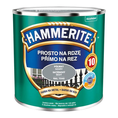 Hammerite metalmaling direkte på rust halvmat grå 0,25 l