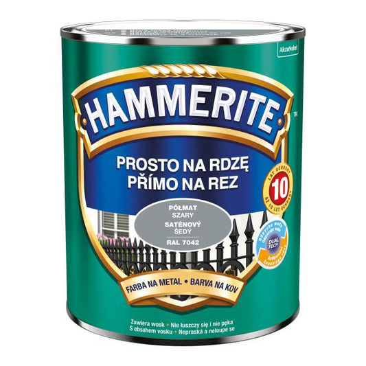 Hammerite metalmaling direkte på rust halvmat grå 0,7 l
