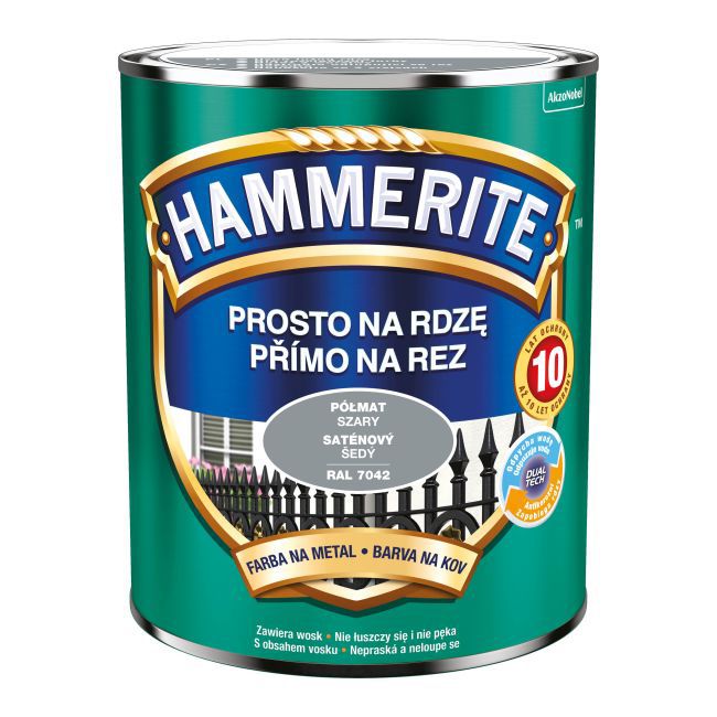 Hammerite metalmaling direkte på rust halvmat grå 0,7 l