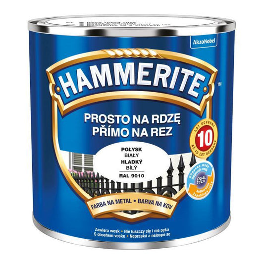 Hammerite metalmaling direkte på rust, hvid blank, 0,25 l