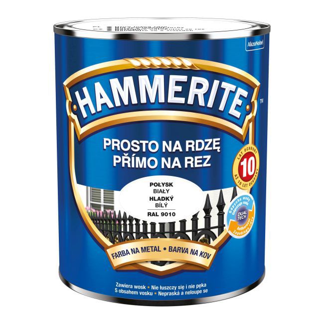 Hammerite metalmaling direkte på rust, hvid, blank, 0,7 l