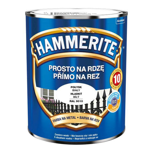 Hammerite metalmaling direkte på rust, blank hvid, 0,7 l