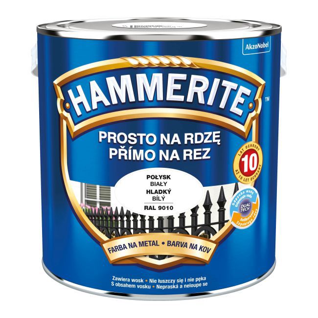 Hammerite metalmaling direkte på rust hvid blank 2,5 l
