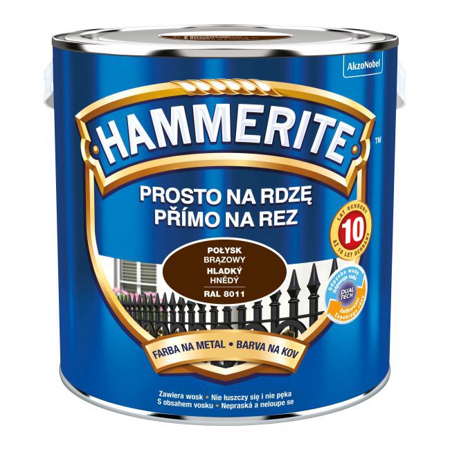 Hammerite maling til metal direkte på rust, blank brun, 2,5 l