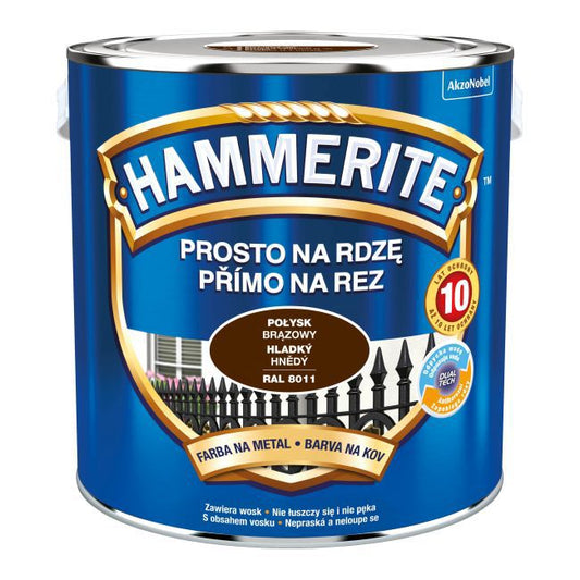 Hammerite maling til metal direkte på rust, blank brun, 2,5 l