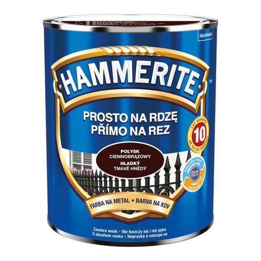 Hammerite metalmaling direkte på rust, blank, mørkebrun, 0,7 l
