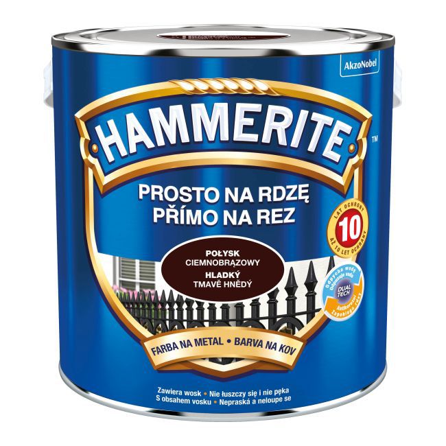 Hammerite metalmaling direkte på rust, blank, mørkebrun, 2,5 l