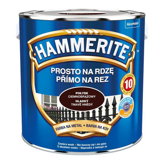 Hammerite metalmaling direkte på rust, blank, mørkebrun, 2,5 l