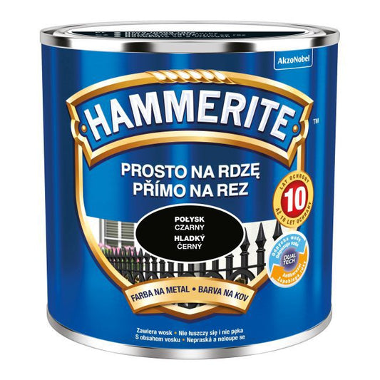Hammerite metalmaling direkte på rust, sort, blank, 0,25 l