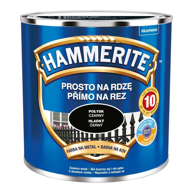 Hammerite metalmaling direkte på rust, sort højglans, 0,25 l