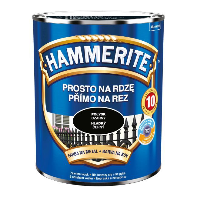 Hammerite metalmaling direkte på rust, blank sort 0,7 l