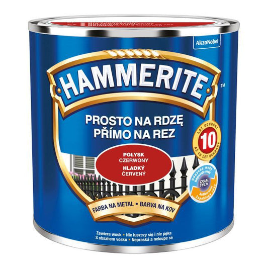 Hammerite metalmaling direkte på rust, blank, rød, 0,25 l