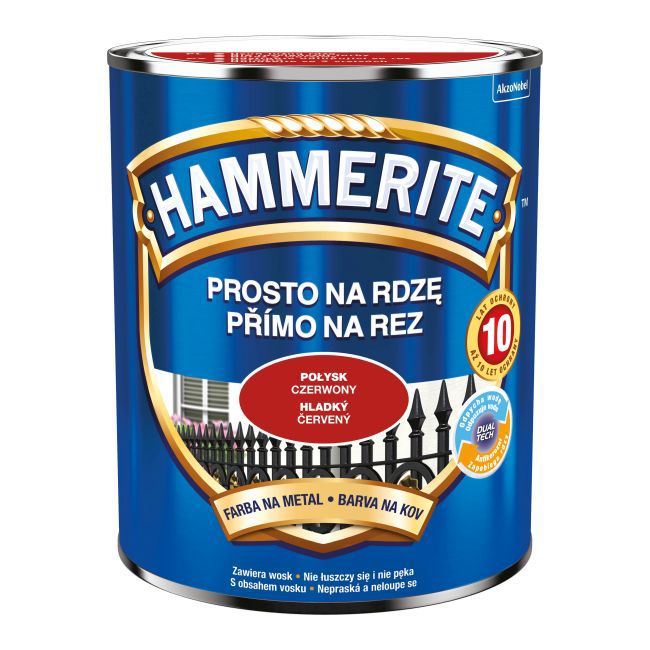 Hammerite metalmaling direkte på rust, blank, rød, 0,7 l