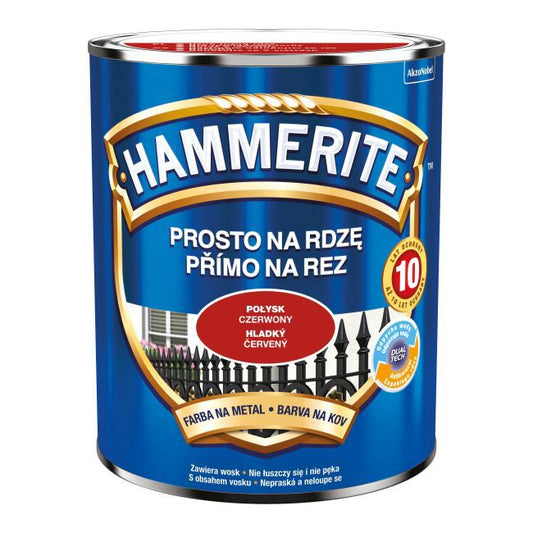 Hammerite metalmaling direkte på rust, blank, rød, 0,7 l