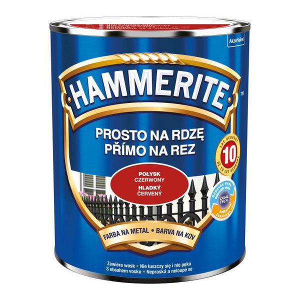 Hammerite metalmaling direkte på rust, blank, rød, 0,7 l