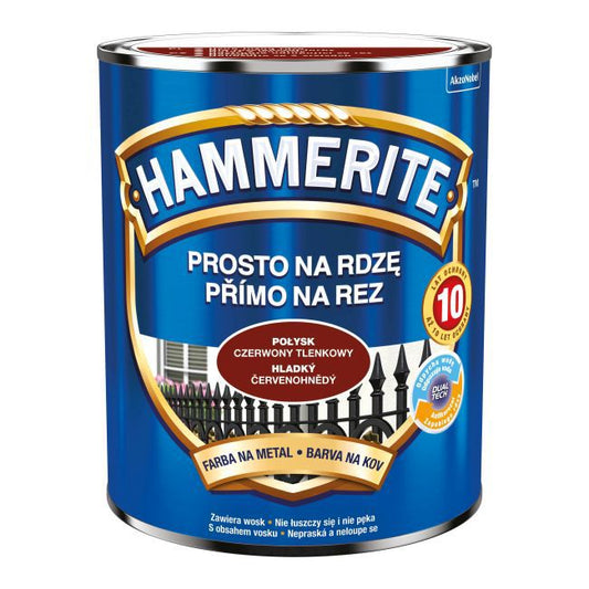 Hammerite metalmaling direkte på rust i højglans, oxidrød, 0,7 l