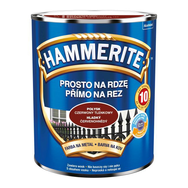 Hammerite metalmaling direkte på rust, højglans, oxidrød, 0,7 l