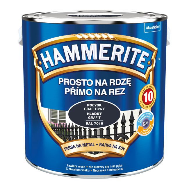 Hammerite maling til metal direkte på rust, grafitglans, 2,5 l