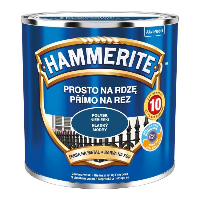 Hammerite metalmaling direkte på rust, blank, blå, 0,25 l