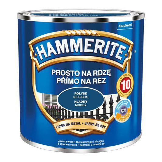 Hammerite metalmaling direkte på rust, blank, blå, 0,25 l