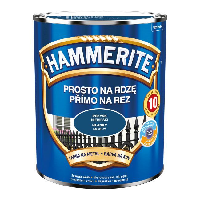 Hammerite metalmaling direkte på rust, blank, blå, 0,7 l