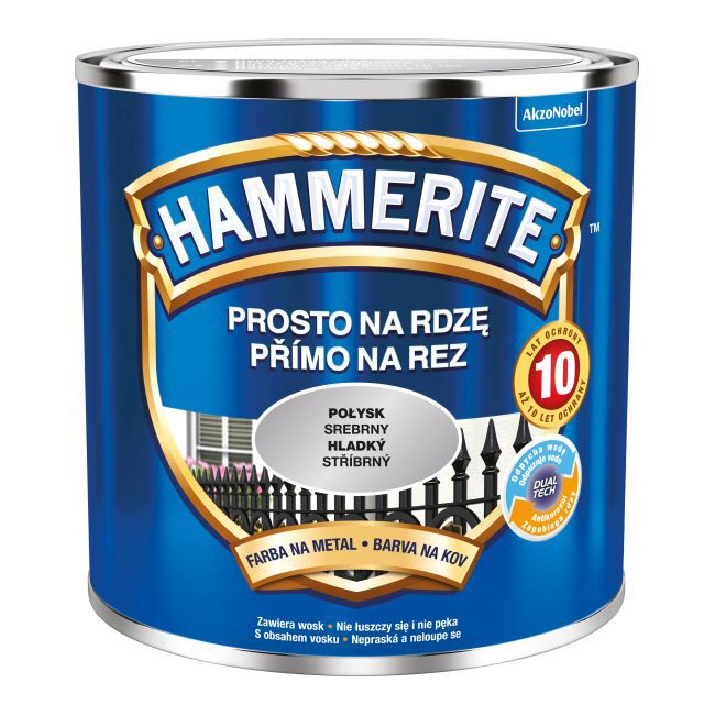 Hammerite metalmaling direkte på rust, blank sølv, 0,25 l
