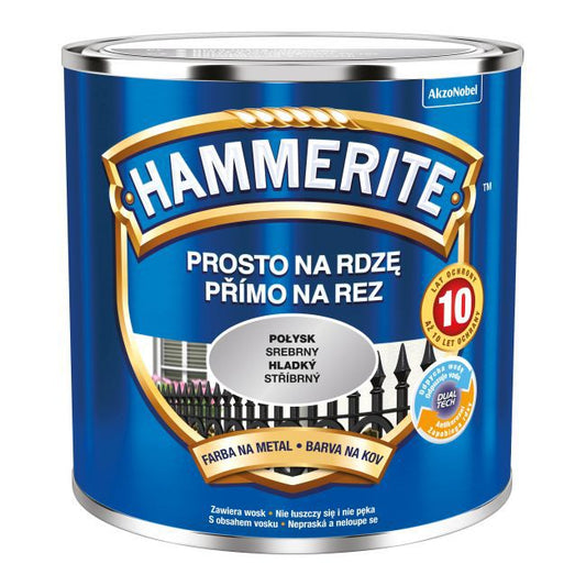 Hammerite metalmaling direkte på rust, blank sølv, 0,25 l