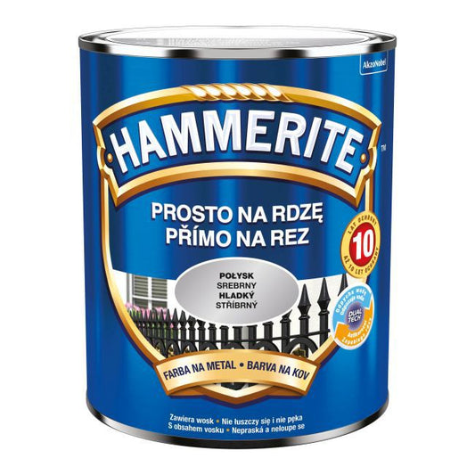 Hammerite metalmaling direkte på rust, blank sølv, 0,7 l