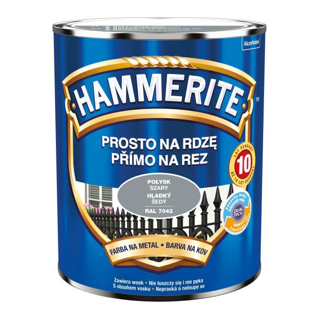 Hammerite metalmaling direkte på rust, grå blank, 0,7 l
