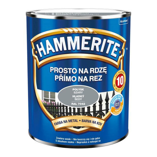 Hammerite metalmaling direkte på rust, grå blank, 0,7 l