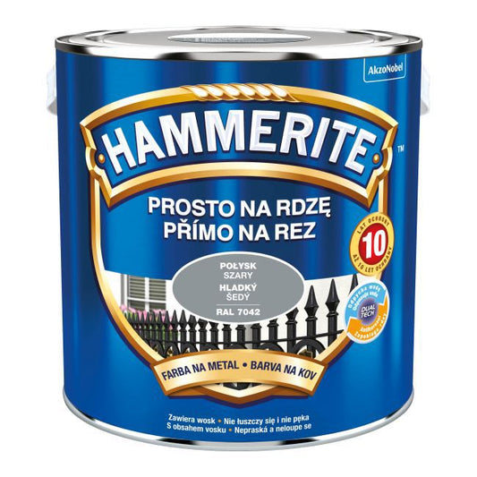 Hammerite metalmaling direkte på rust, grå blank, 2,5 l