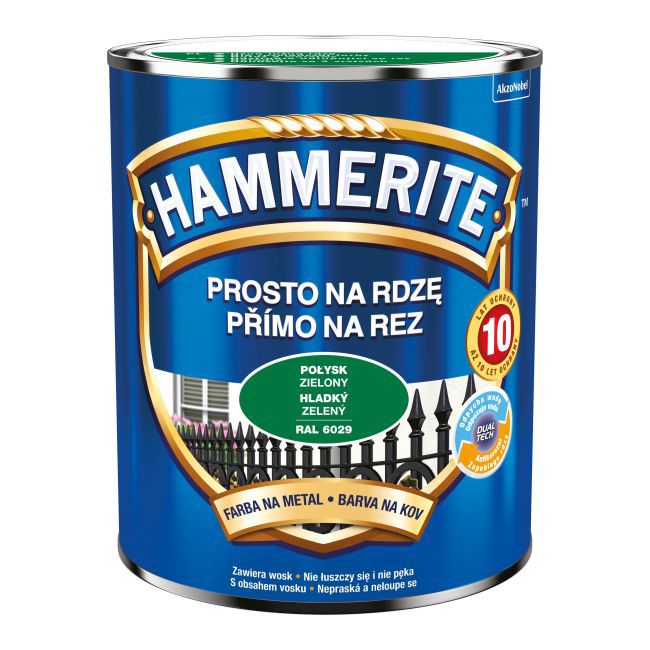 Hammerite metalmaling direkte på rust, blank grøn, 0,7 l