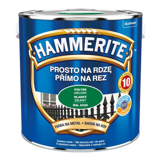 Hammerite metalmaling direkte på rust, blank grøn, 2,5 l
