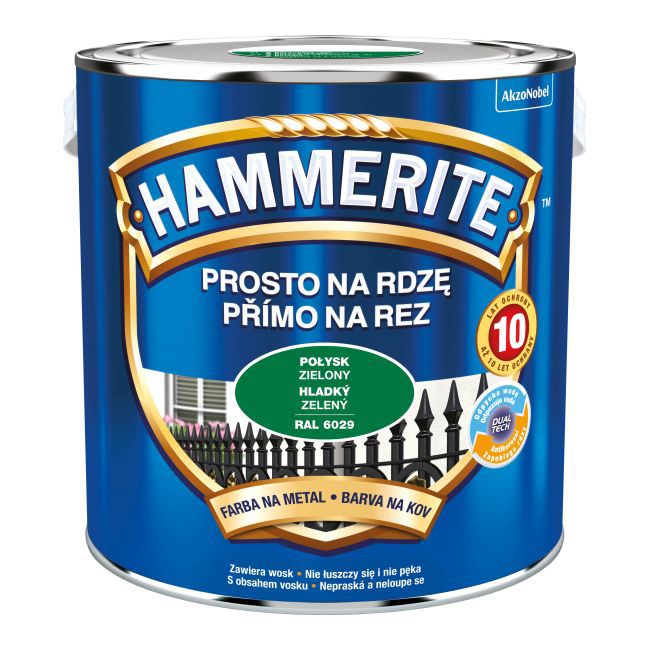 Hammerite metalmaling direkte på rust, blank grøn, 2,5 l