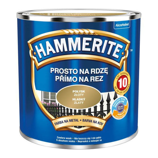Hammerite metalmaling direkte på rust i gylden blank, 0,25 l
