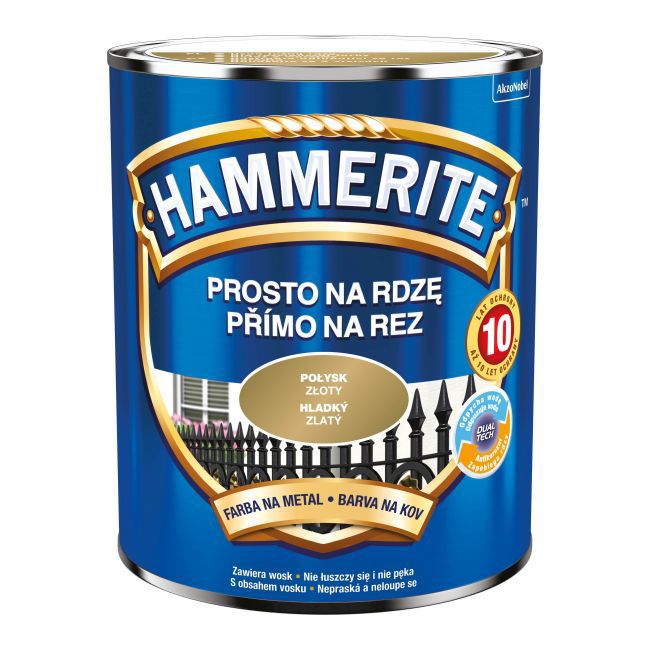 Hammerite metalmaling direkte på rust, blank, gylden, 0,7 l