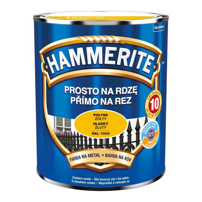 Hammerite metalmaling direkte på rust, blank gul, 0,7 l