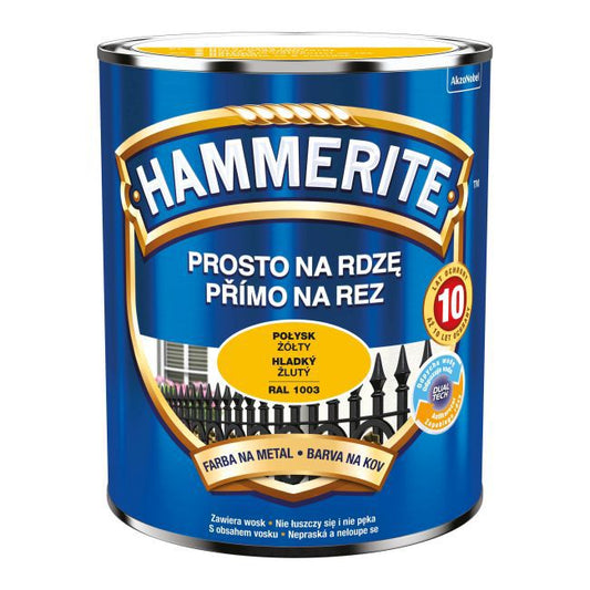 Hammerite metalmaling direkte på rust, blank gul, 0,7 l