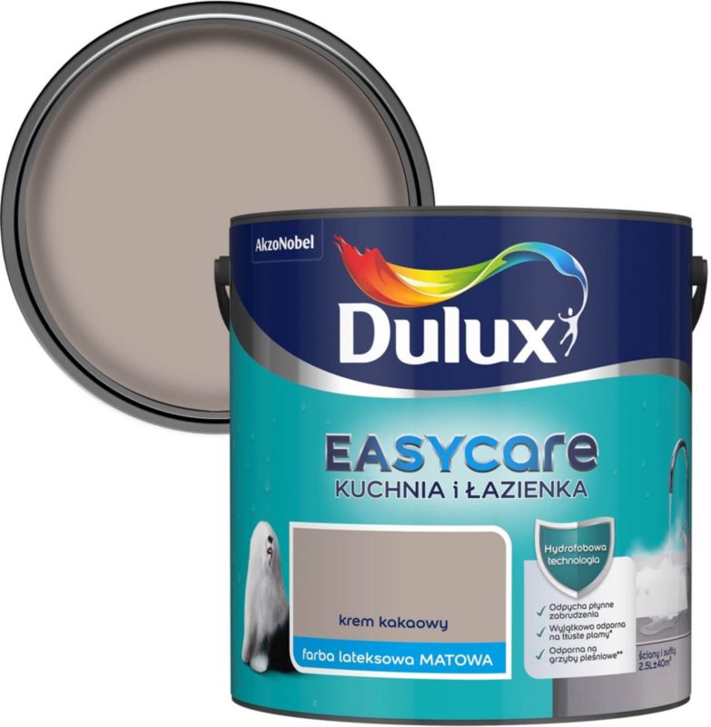 Dulux EasyCare maling til køkken og badeværelse i kakaokrem, 2,5 l
