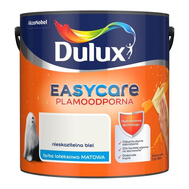 Dulux EasyCare maling i ren hvid, 2,5 l