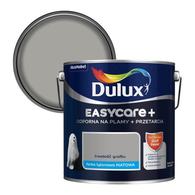 Dulux EasyCare+ maling i grafitgrå med slidstyrke, 2,5 l
