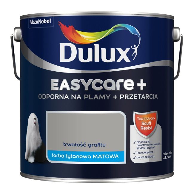 Dulux EasyCare+ maling i grafitgrå med slidstyrke, 2,5 l