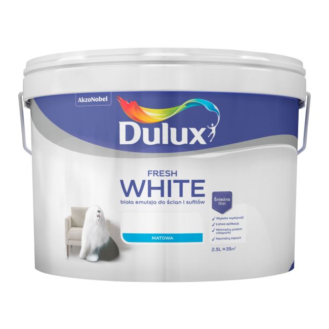 Dulux Fresh White maling 2,5 l