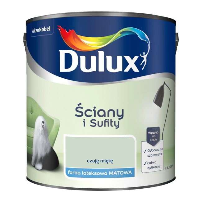 Dulux vægmaling og loftmaling i farven "Føler Mynte" 2,5 l
