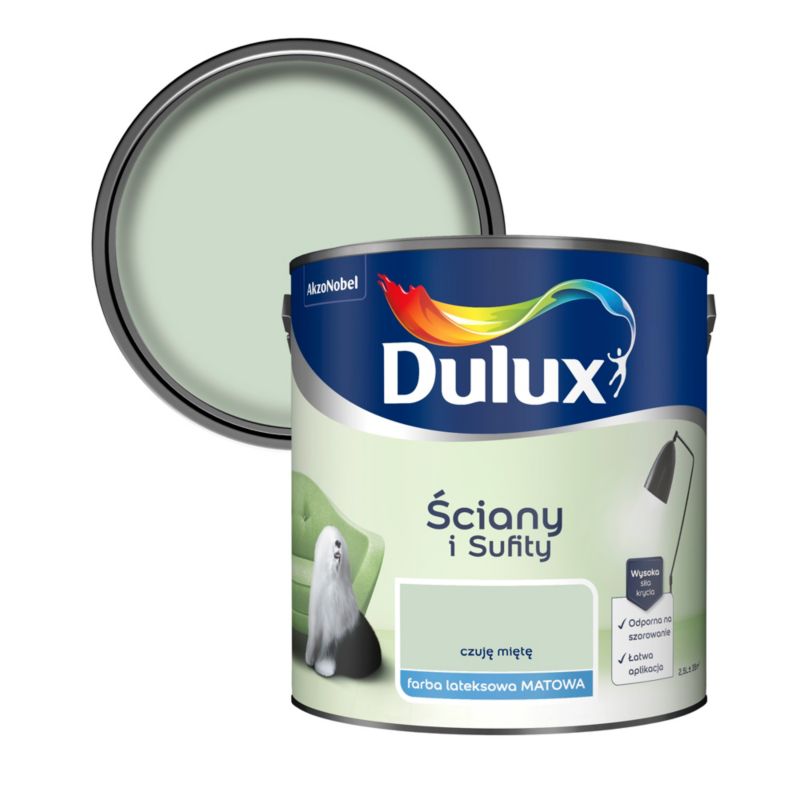 Dulux vægmaling og loftmaling i farven "Føler Mynte" 2,5 l