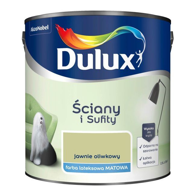Dulux vægmaling og loftmaling i farven åben oliven, 2,5 l
