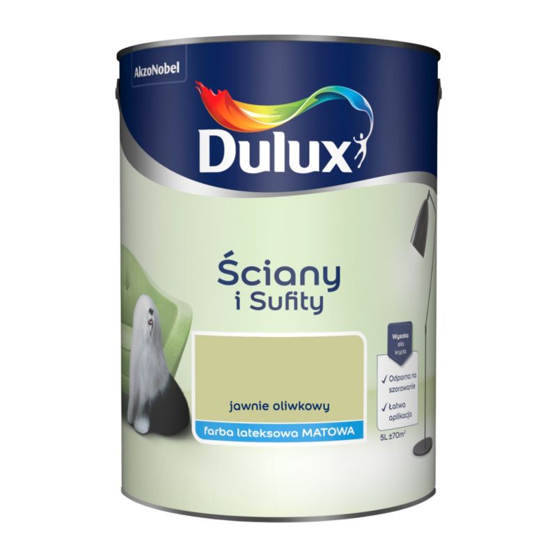 Dulux vægmaling og loftmaling i åben olivengrøn, 5 l