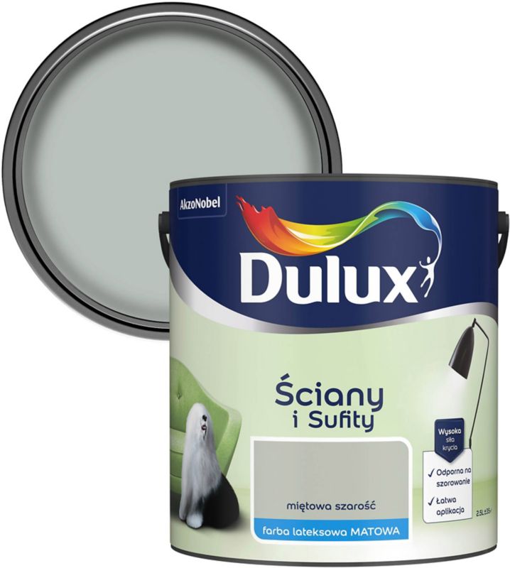Dulux vægmaling og loftmaling i mintgrå, 2,5 l